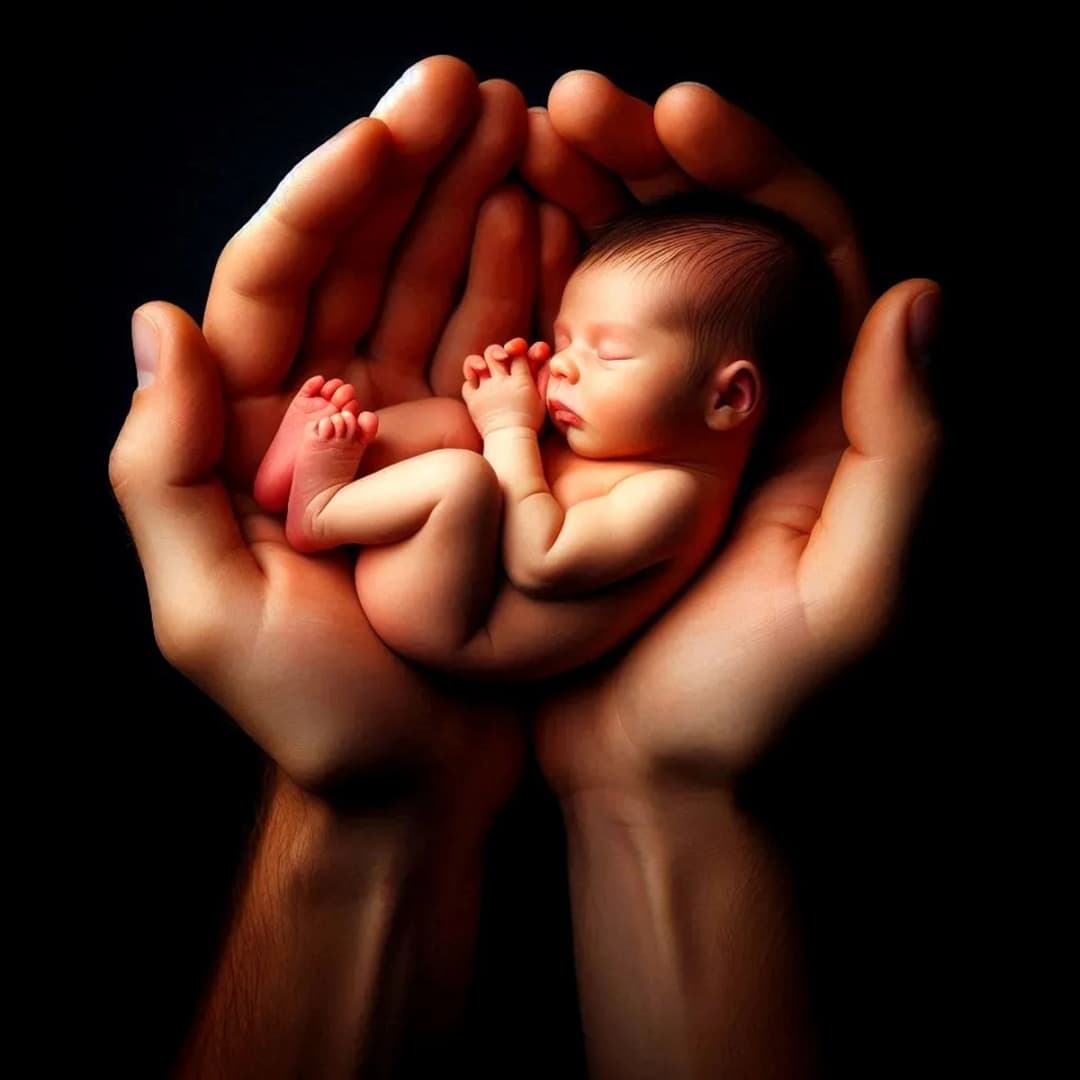 Baby in loving hands - gentle care